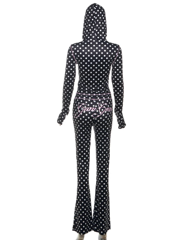 Polka Dot Letter Print Two Piece Set Tracksuit