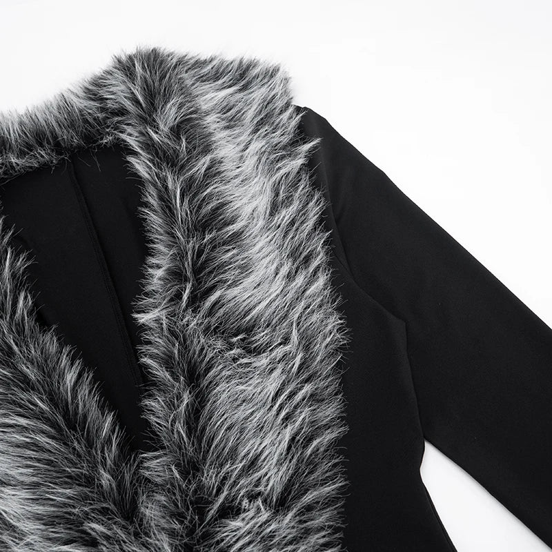 Full Sleeve Fur Deep V Collar Romper Playsuit